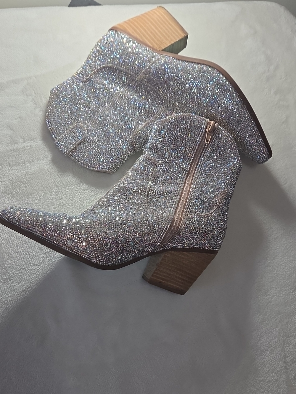 Betsey Johnson Crystal-Embellished Silver Glitter Ankle Boots